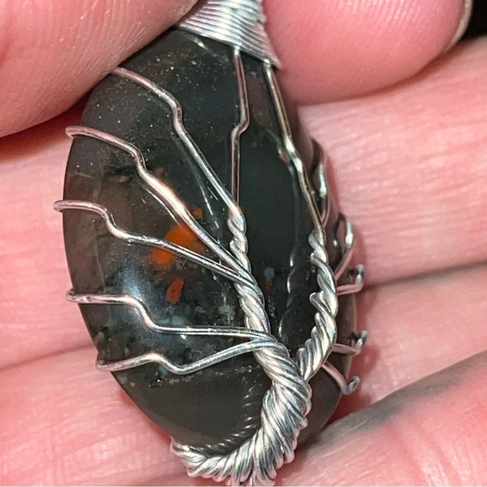 Sterling Wrapped Black Agate Pendant